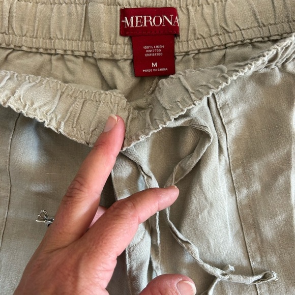 Merona Khaki Linen Drawstring Capri Pants Size Medium - Picture 2 of 6